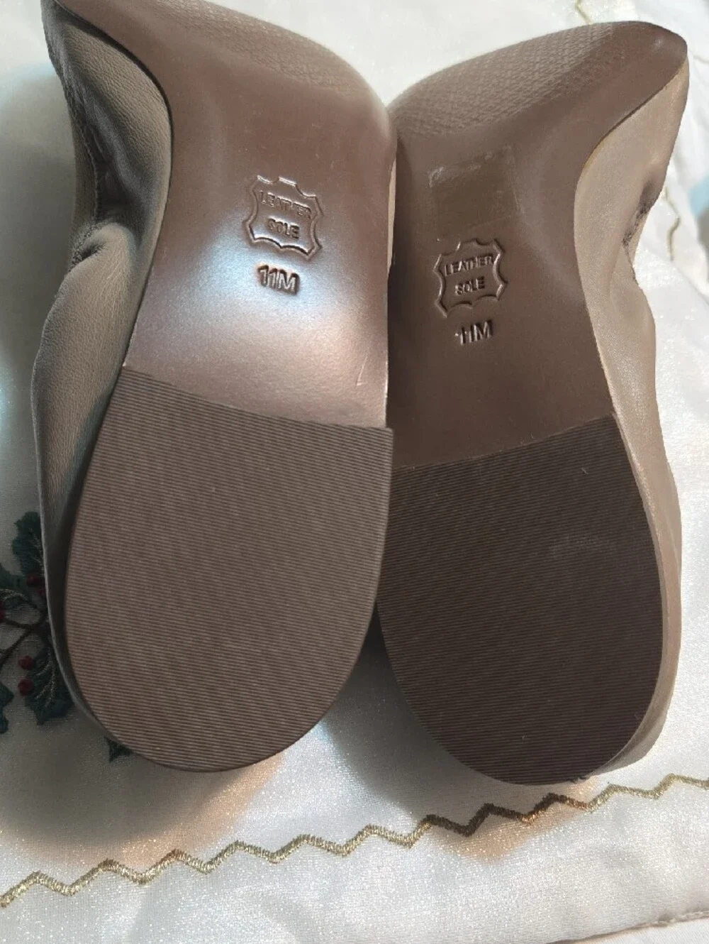 Tory Burch Taupe Patent & Leather Logo Ballet Flats